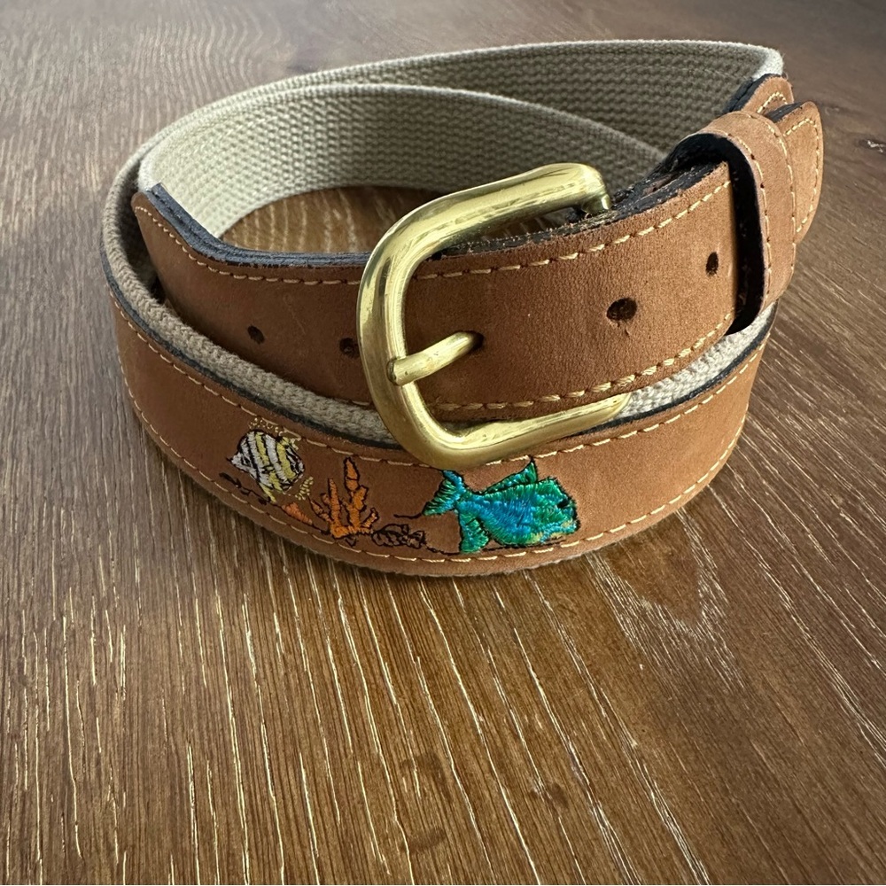 ZEP Pro 38 Inch‎ Belt Brown Tan with Embroidered Fish Brass Buckle
